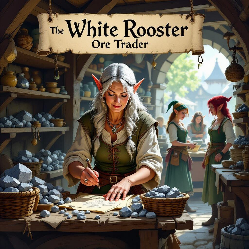 Elf Merchant in Medieval Ore Trader Shop