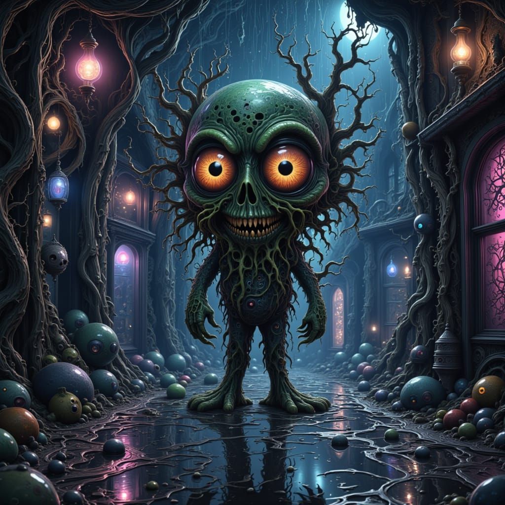 Skullboy in Neon Cyberpunk Alleyway