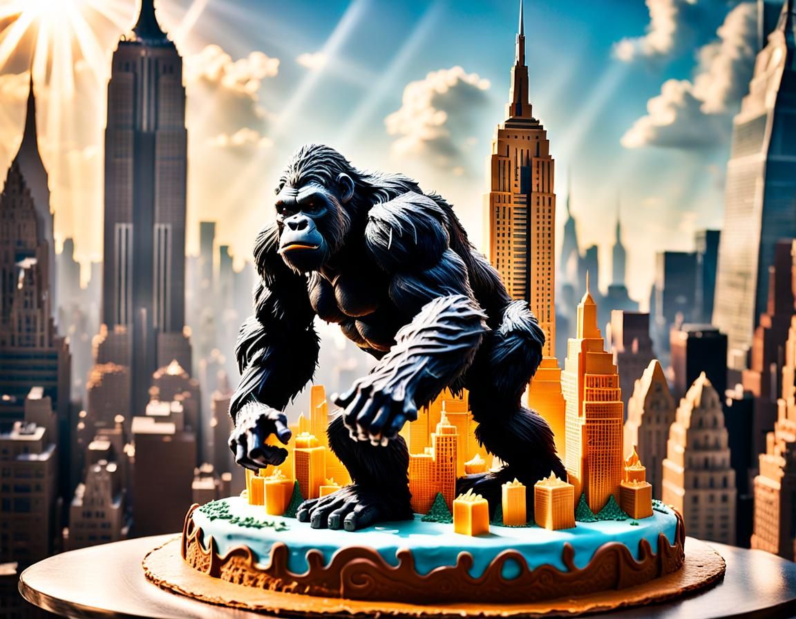 King Kong Cake Sculpture in Photorealistic Style