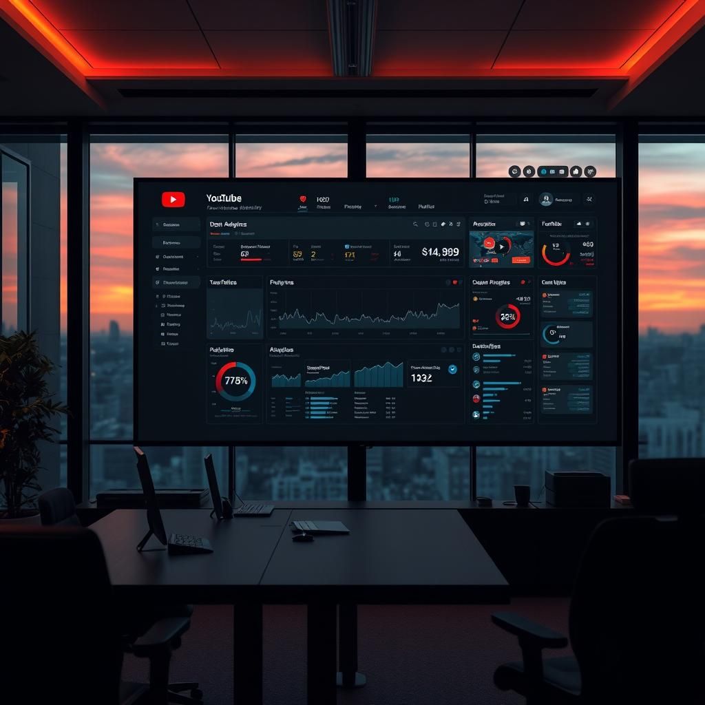 Hi-Tech Office Displaying YouTube Analytics Dashboard