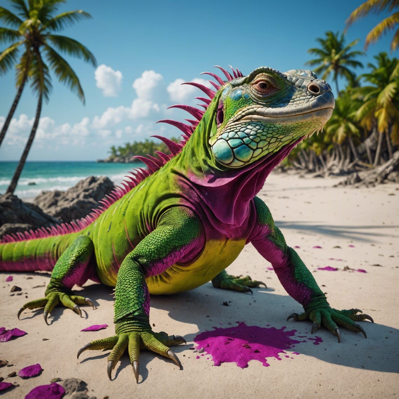 Colorful Iguana on Cuban Shore: Fantasy Concept Art