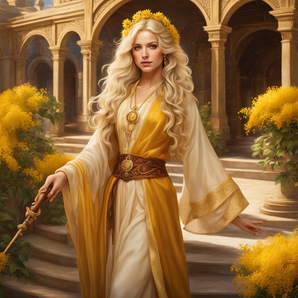 Young Woman in Golden Robes with Wand
