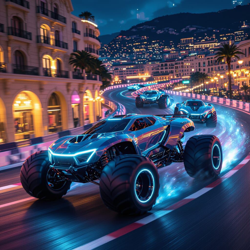 Futuristic Monster Trucks Race Through Monaco Streets
