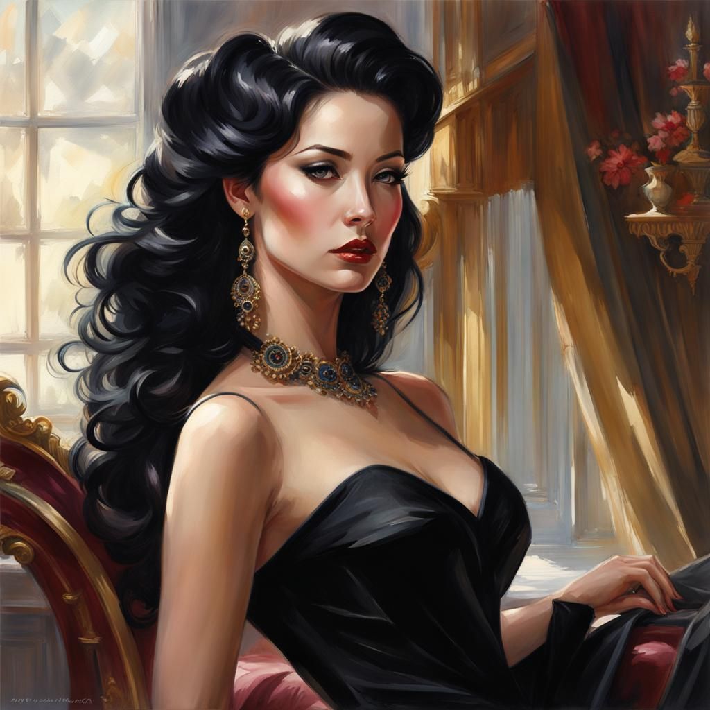 Gothic Woman Portrait in Watercolor Style