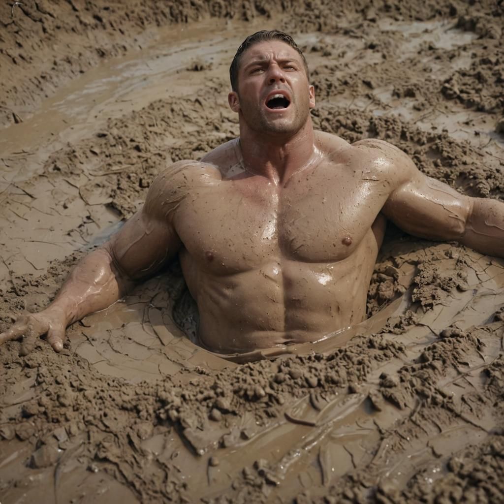 Man's Struggle in Quicksand: Hyperrealistic Close-Up