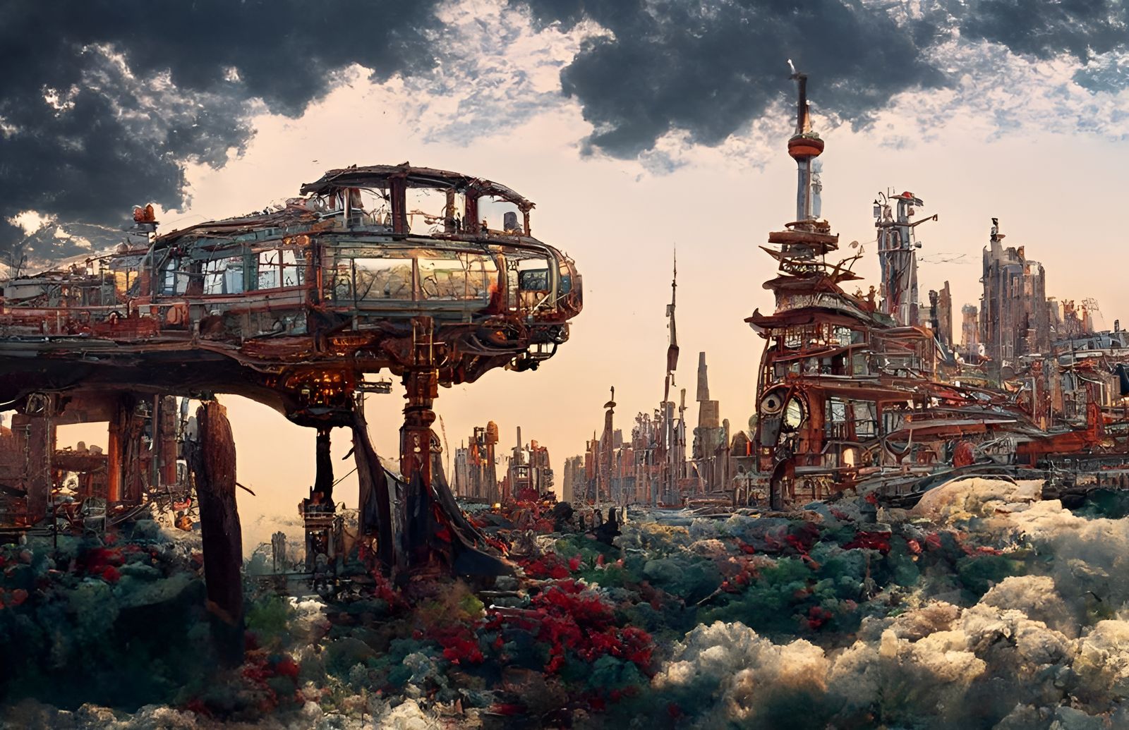 Futuristic Sci-Fi Metropolis in Dieselpunk Style