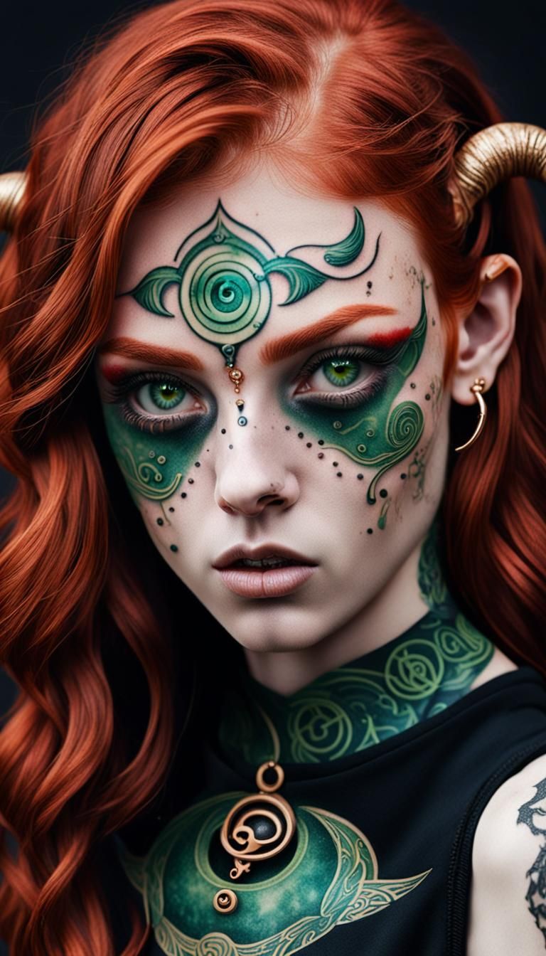 Aries Woman with Piercing and Tattoo Portrait