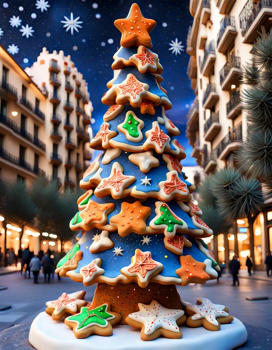 Surreal Christmas Cookie Tree in Vibrant Gaudi Style