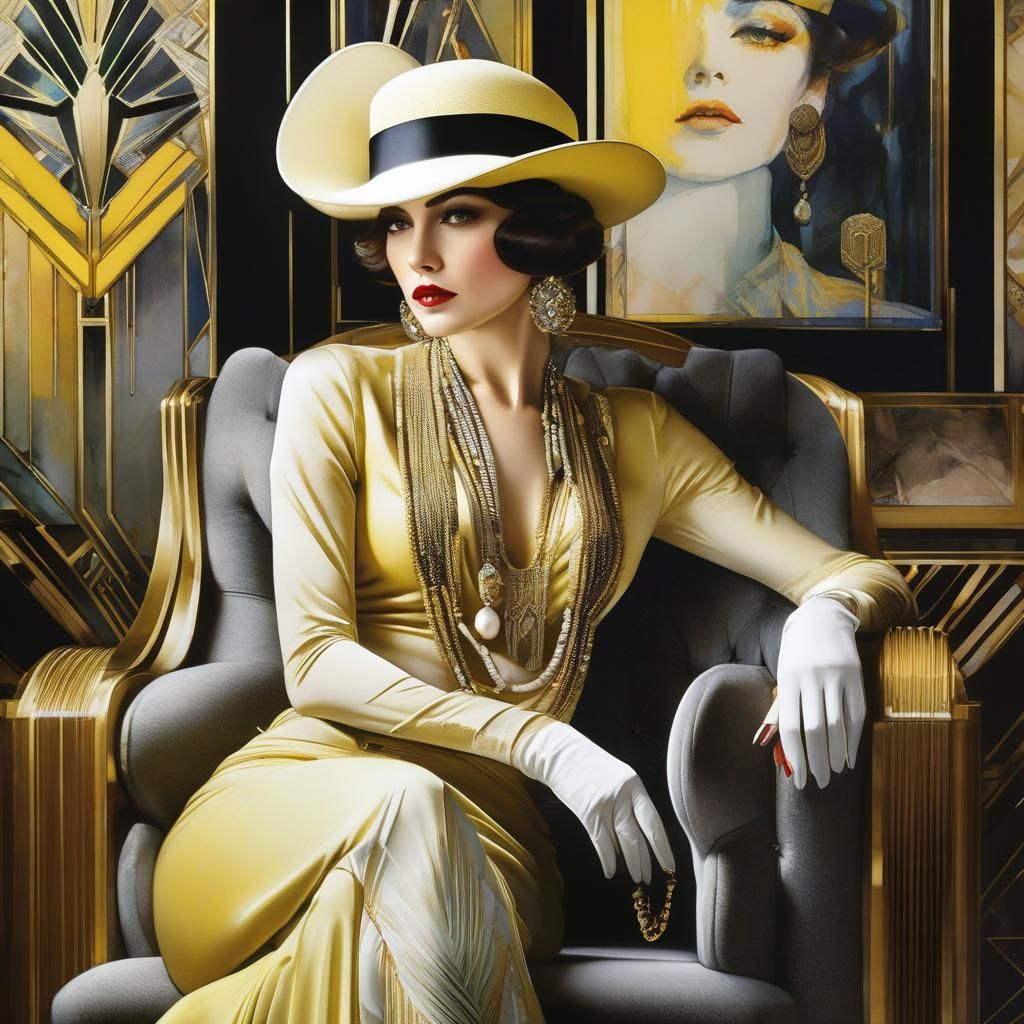 Artdeco yellow fashion in sdxl