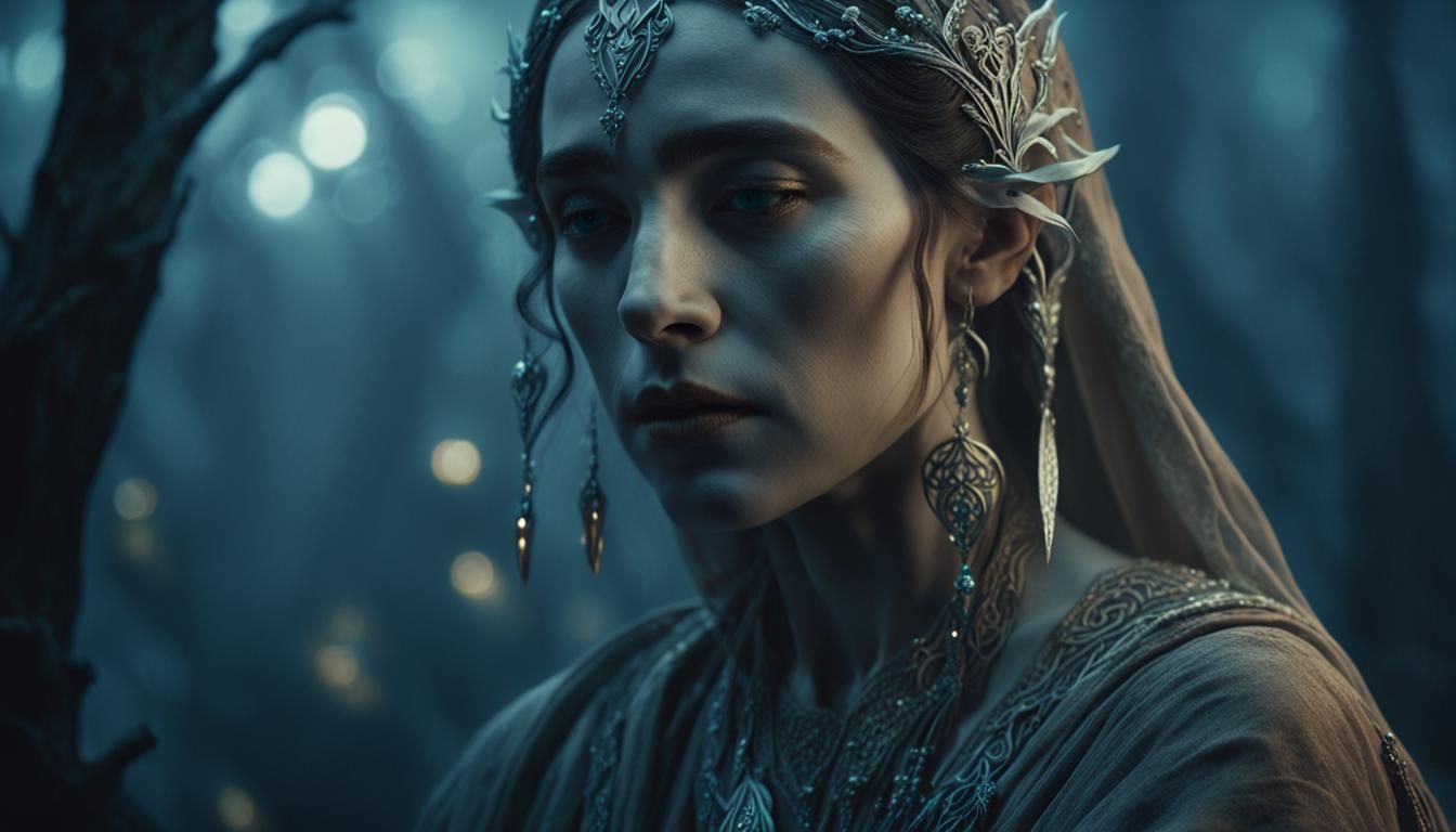Ethereal Elven Woman in Ancient Forest