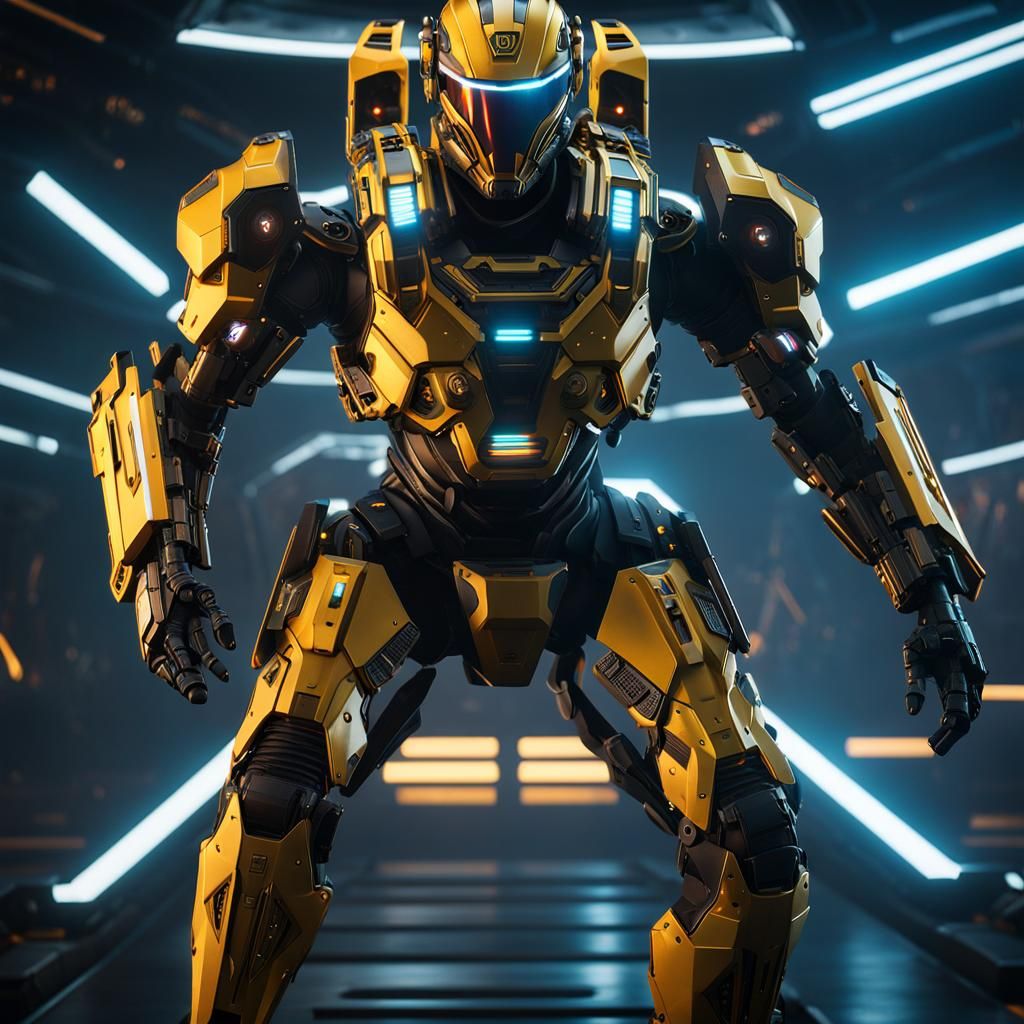 Futuristic Soldier in Metal Exoskeleton, Sci-Fi Art