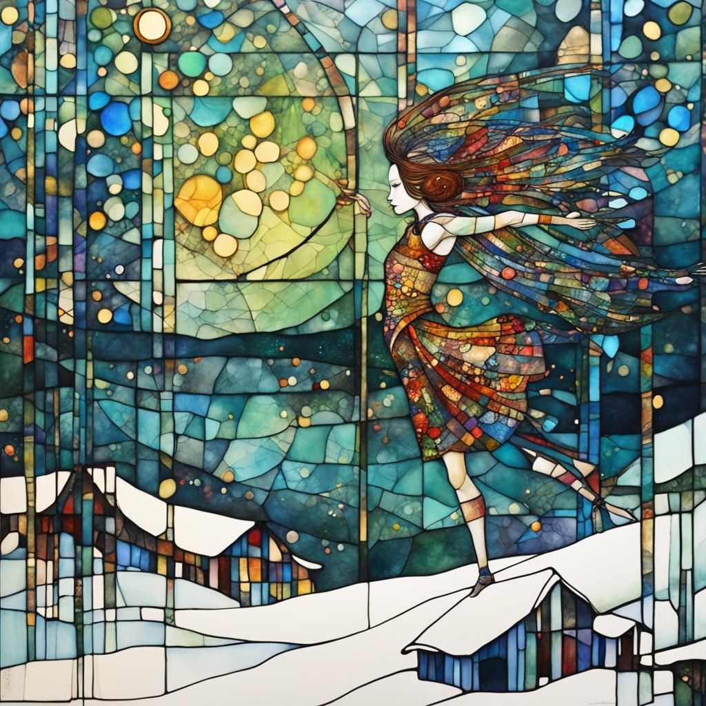 Stained Glass Art Brut Style Illustration