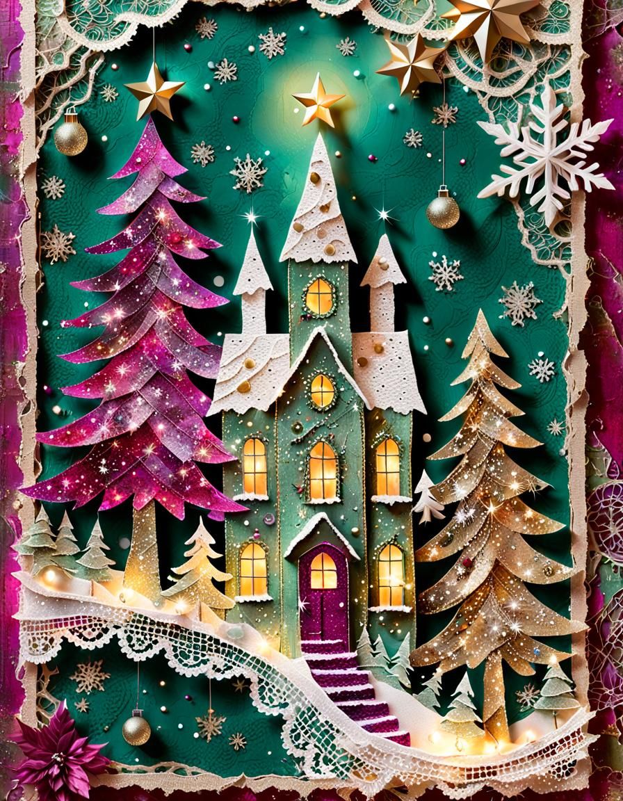 Vintage Christmas Paper Art in Whimsical, Layered Style