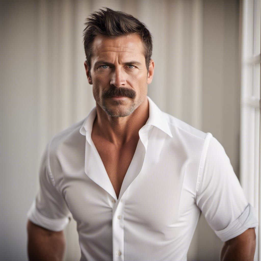 Muscular Man with Open Shirt: Professional Portrait