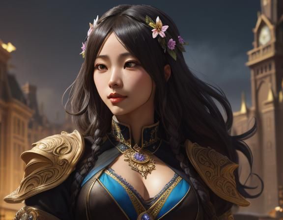 Detailed Portrait with Flower Crown, Digital Art