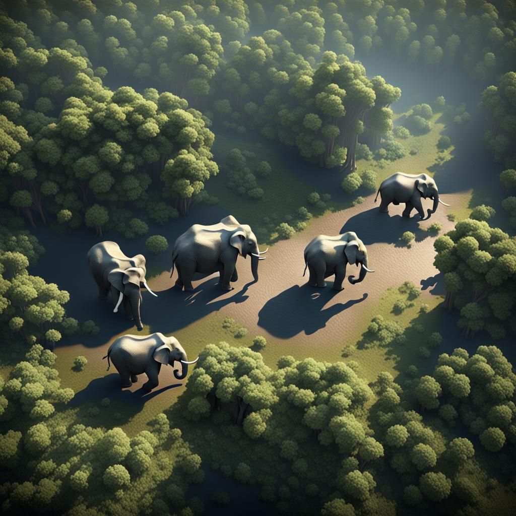 Prehistoric Elephants Roaming in Forest: 3D Render