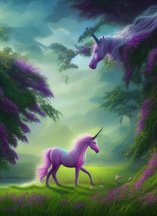 Beautiful Unicorn Portrait in Fantasy Landscape