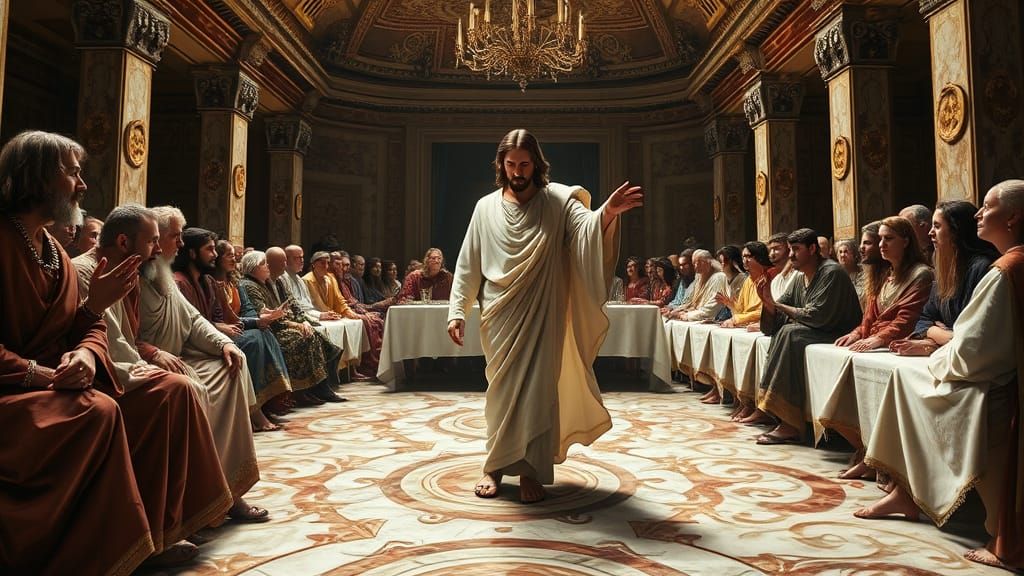 Jesus in a Pharisee's Banquet Hall: A Grand, High-Ceilinged ...