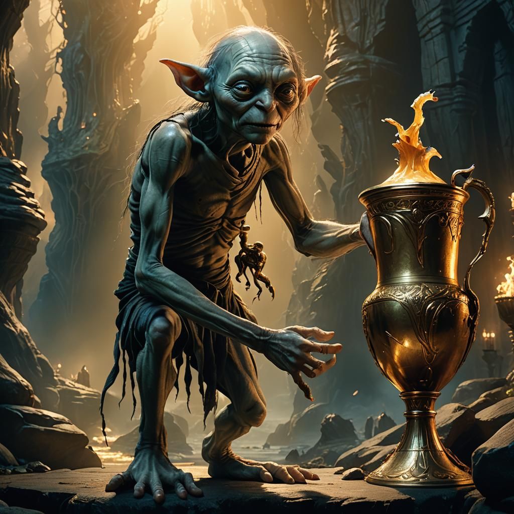Gollum and Elf Warrior with Vase