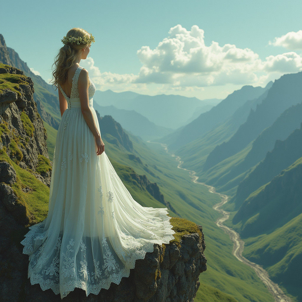 Surreal Landscape with Woman in Flowing Dress