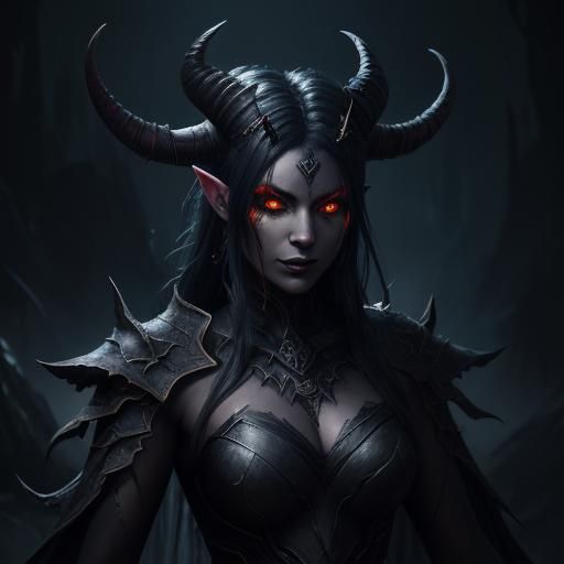 Horned Girl with Glowing Eyes: Fantasy Concept Art