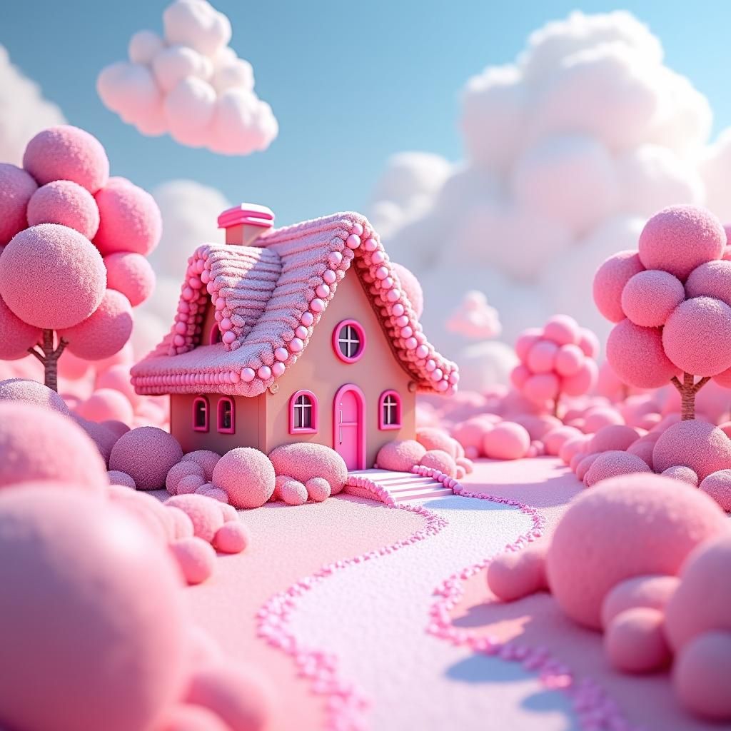 Pink Pearl House in Candyland: Digital Illustration