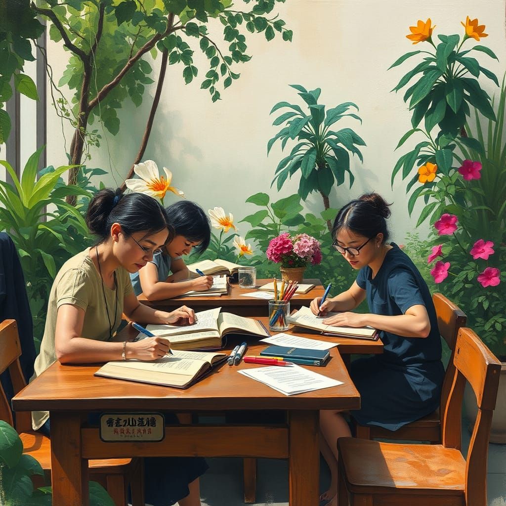 Teachers Grading in an Abstract Expressionist Garden