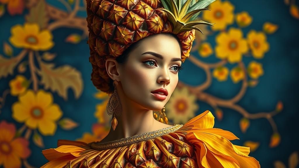 Pineapple Woman Portrait in Art Nouveau Style