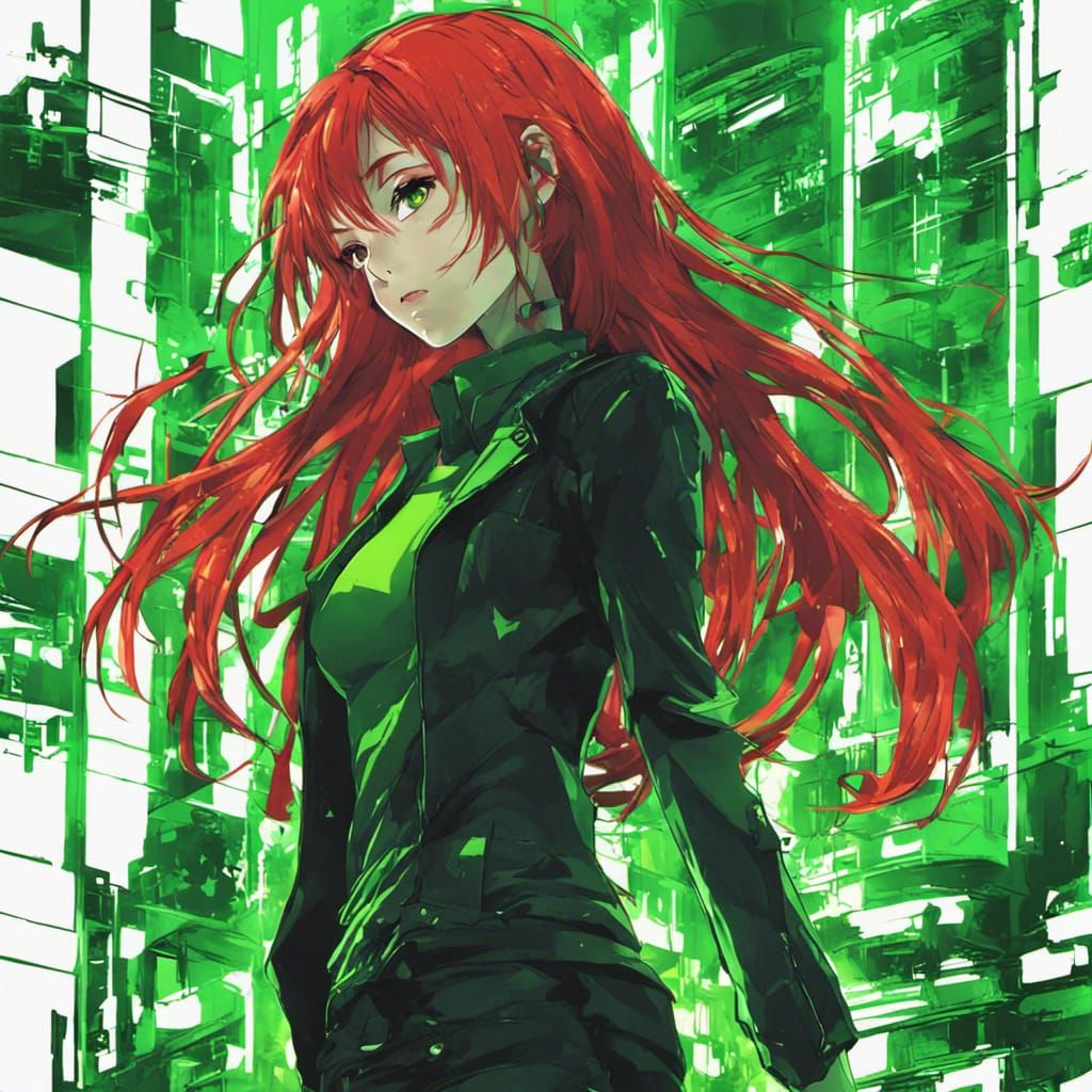 Red-Haired Girl in The Matrix Anime Style