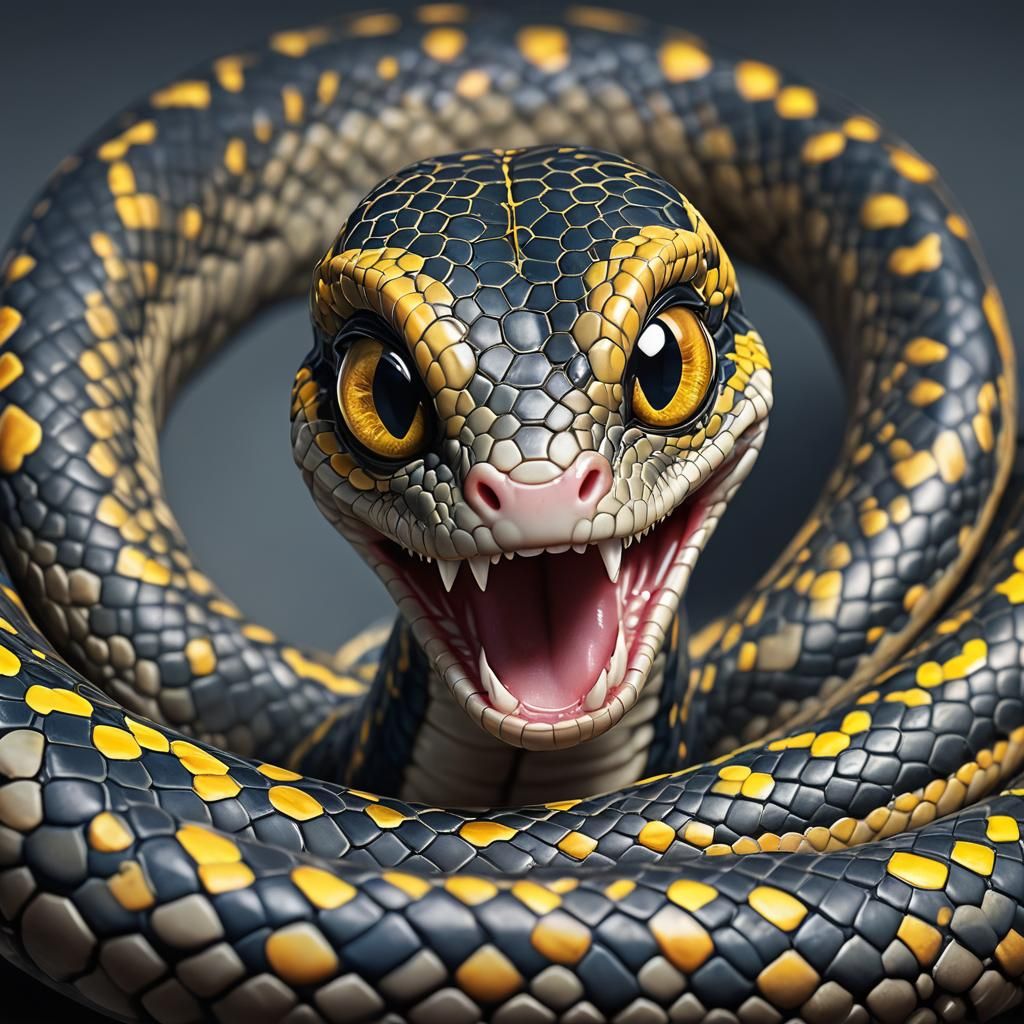 Colorful Chibi Cobra Portrait in Hyperrealism Style