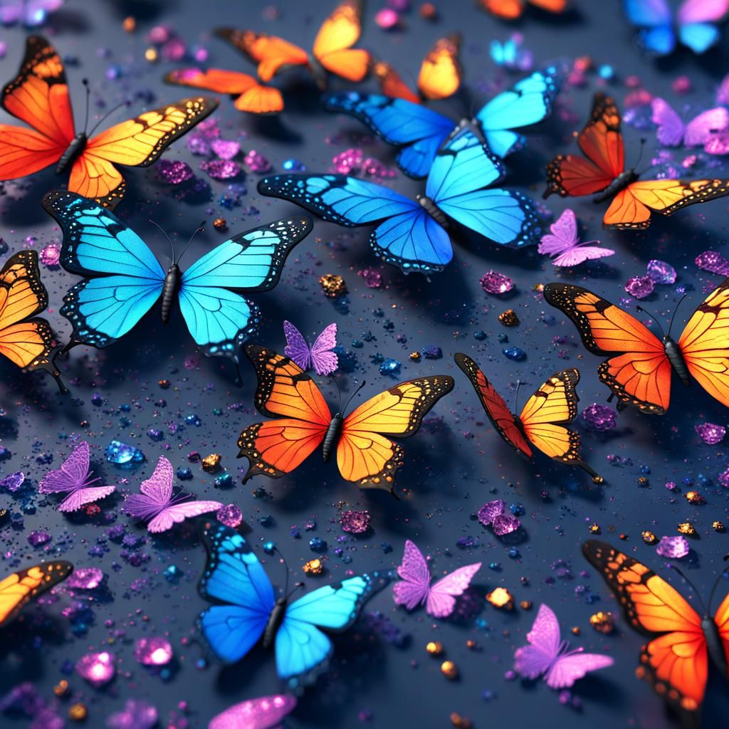 Crystallized Butterflies: Detailed Digital Art