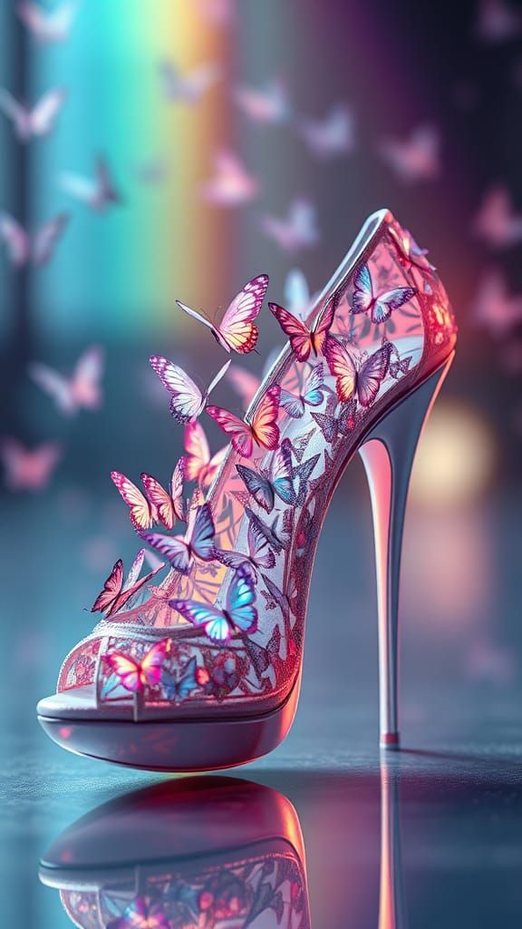 Butterfly Shoe: Hyperrealistic 3D Conceptual Art