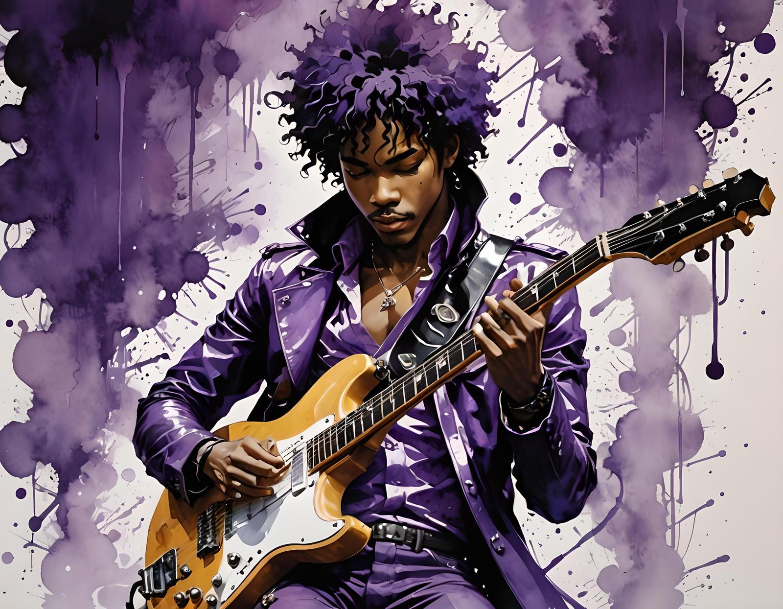 Prince Guitar Portrait in Retrofuturistic Manga Style