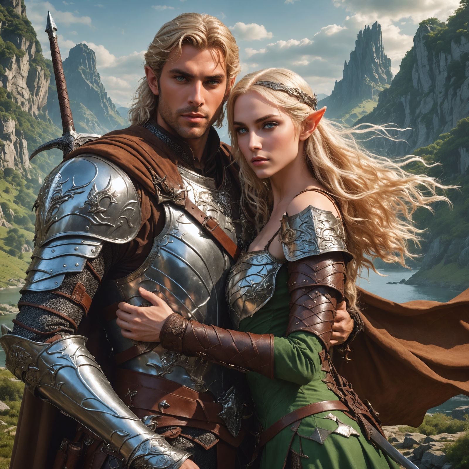 Prince and Elf Hunter Embrace in Detailed Splash Art