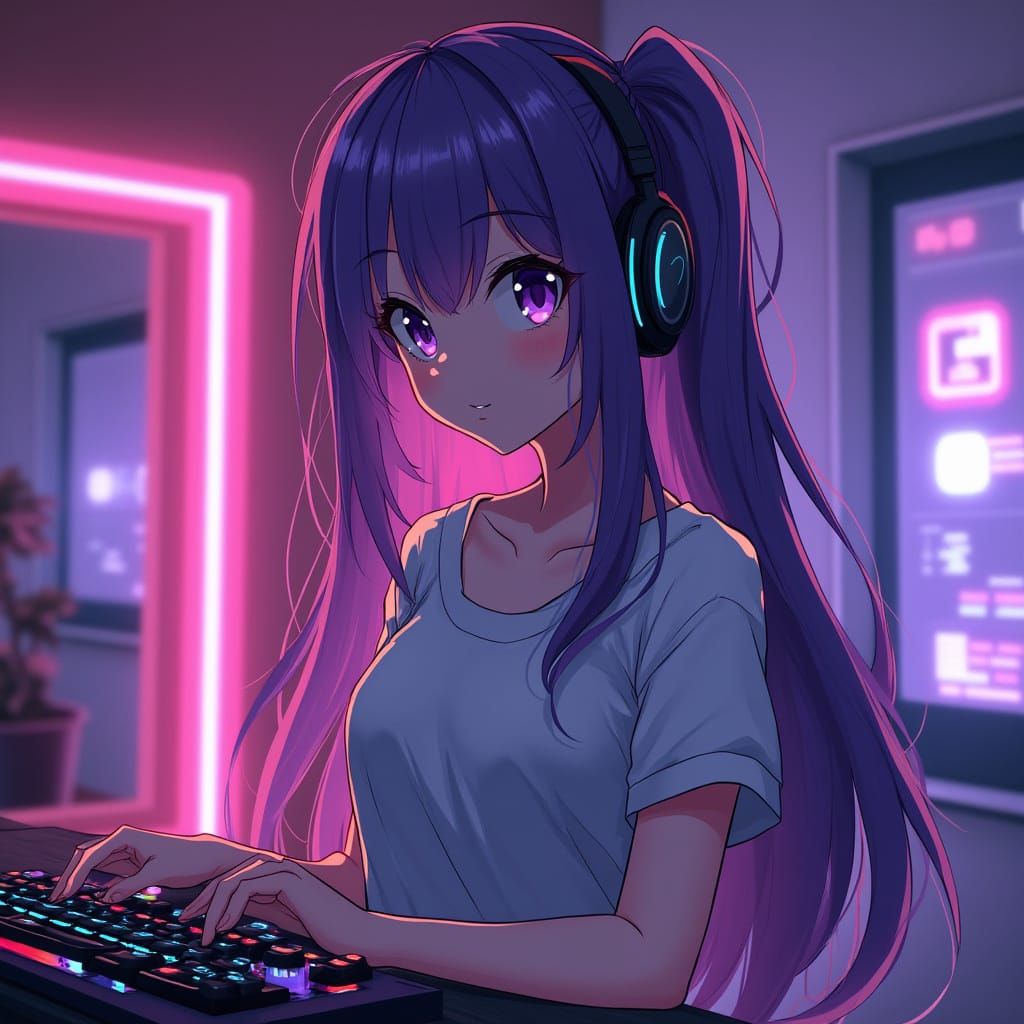Anime Nightcore Girl in Pastel Purple Aesthetic