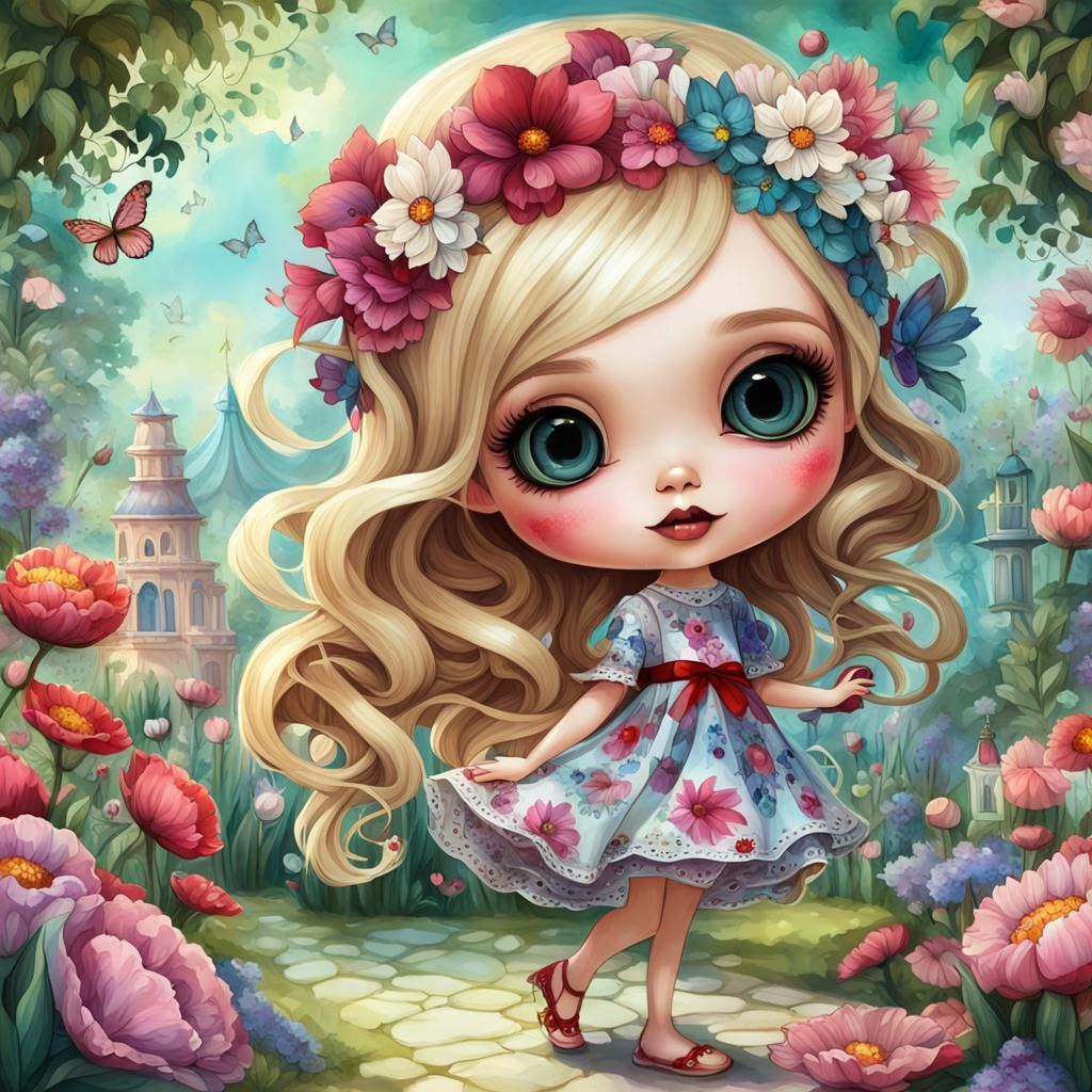 Cute Girl in Garden: Children's Book Illustration