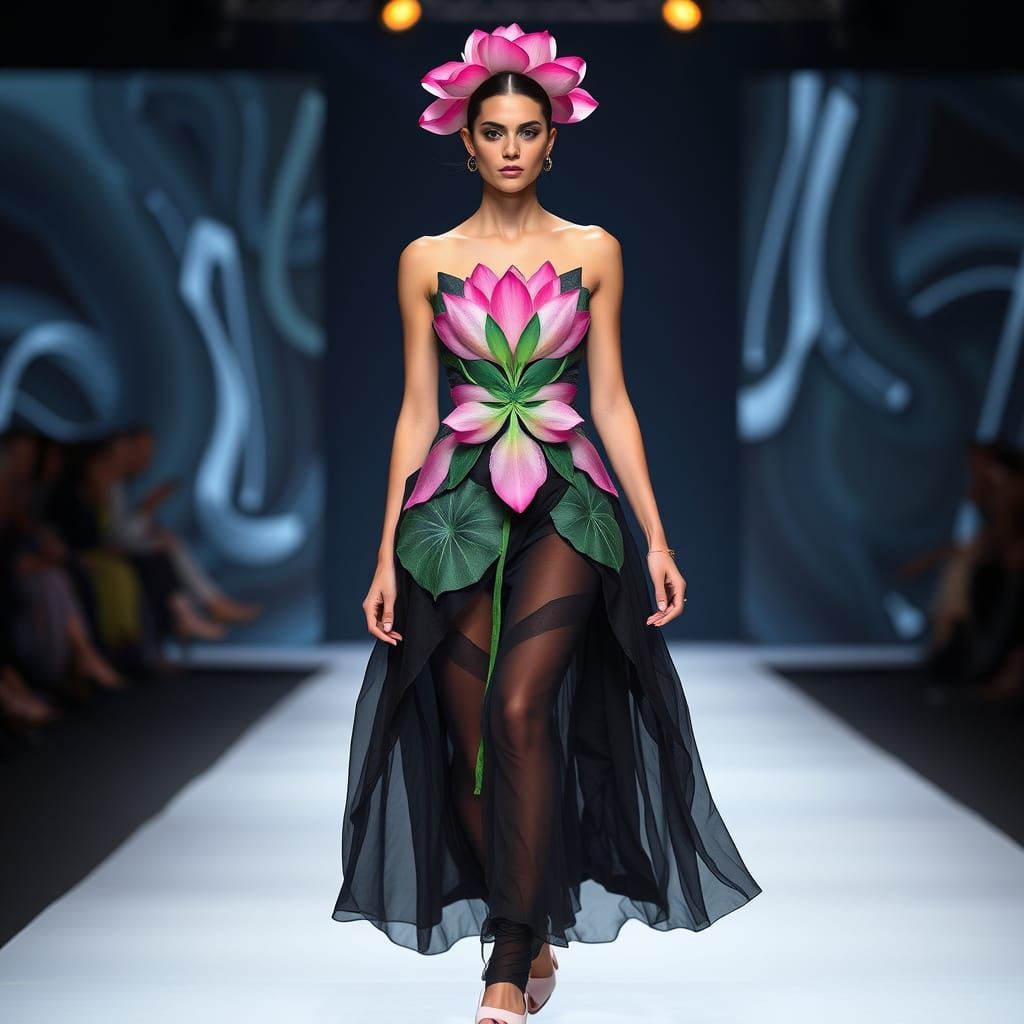 Elegant Lotus-Inspired Gown Stuns on the Catwalk