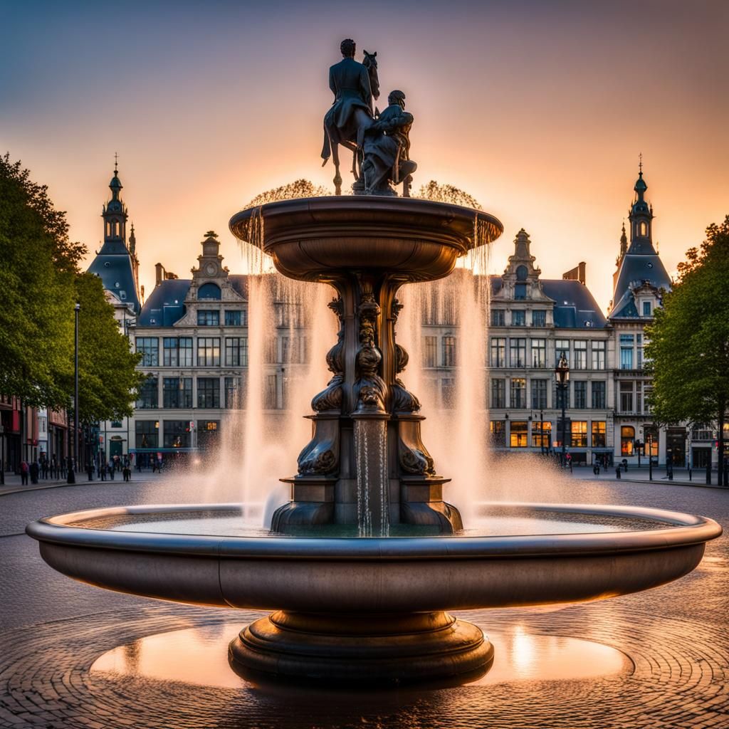 Brabofountain in Antwerp at Twilight