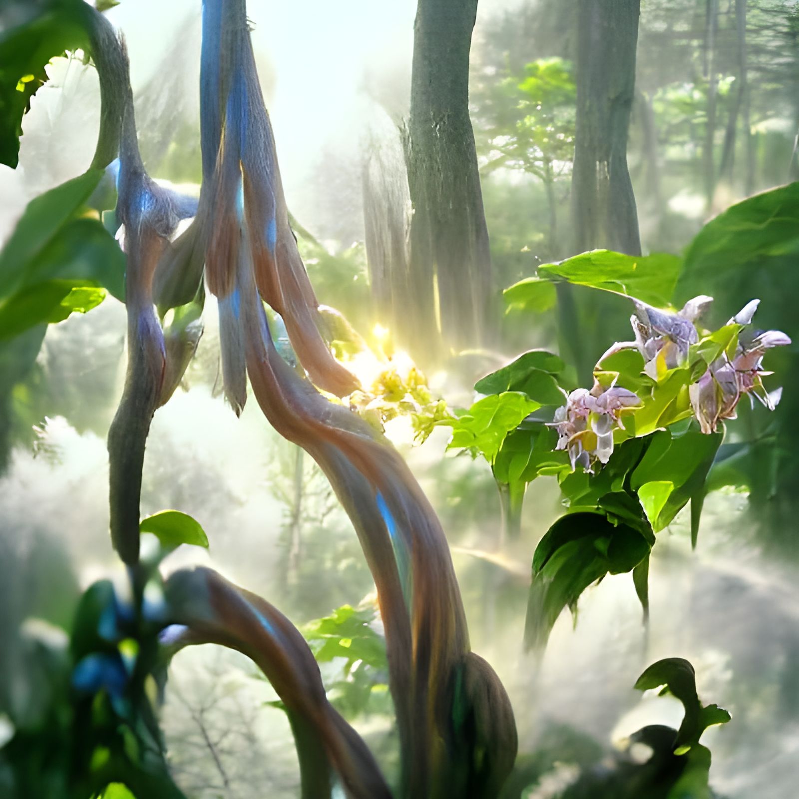 Ethereal Forest Vines in Sunlight: Fantasy Art