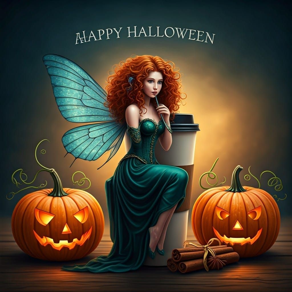 Ginger Fairy Halloween Scene in Digital Matte Painting Style