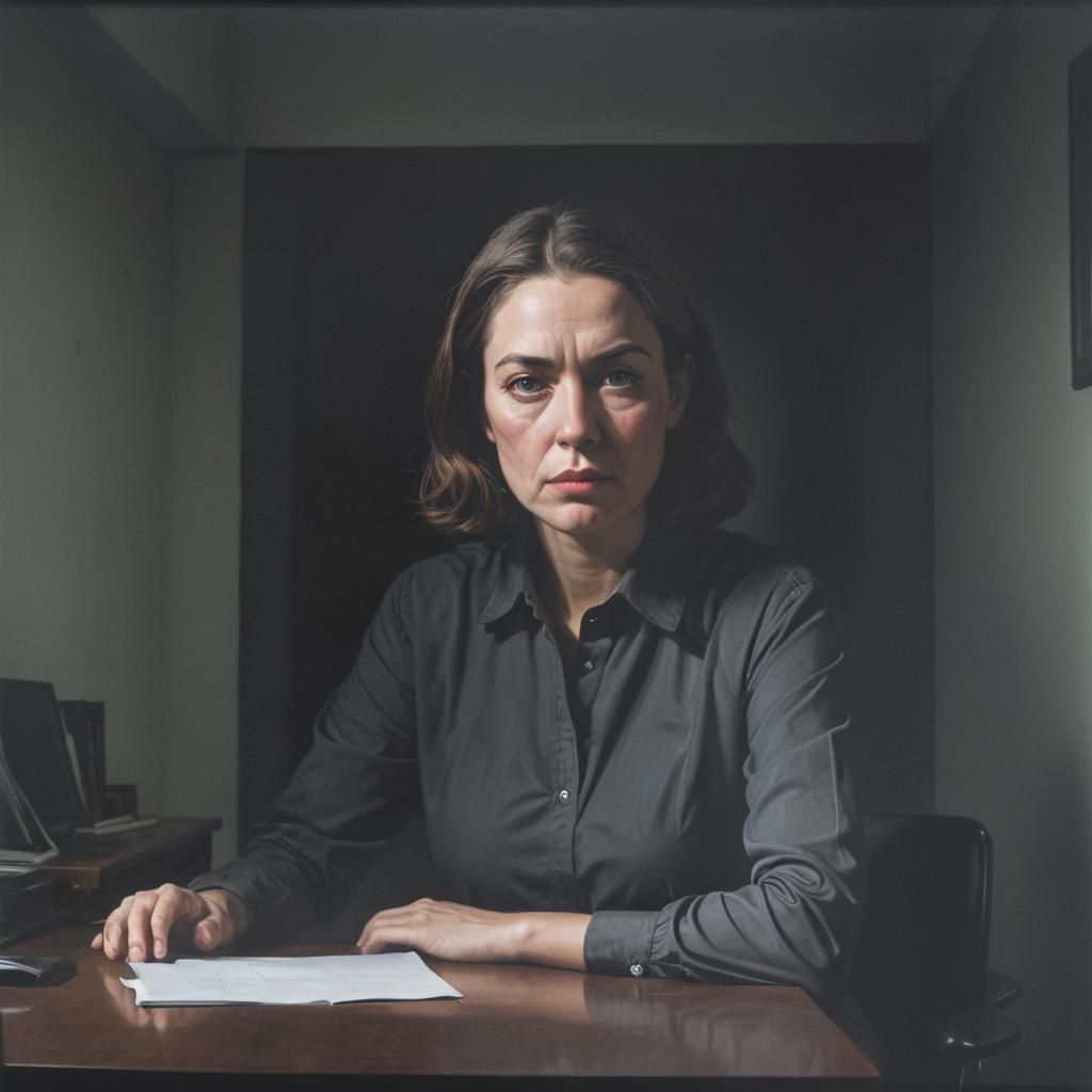 Photorealistic Man at Desk with Face Overlay
