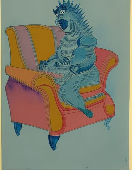 Singing Godzilla in an armchair