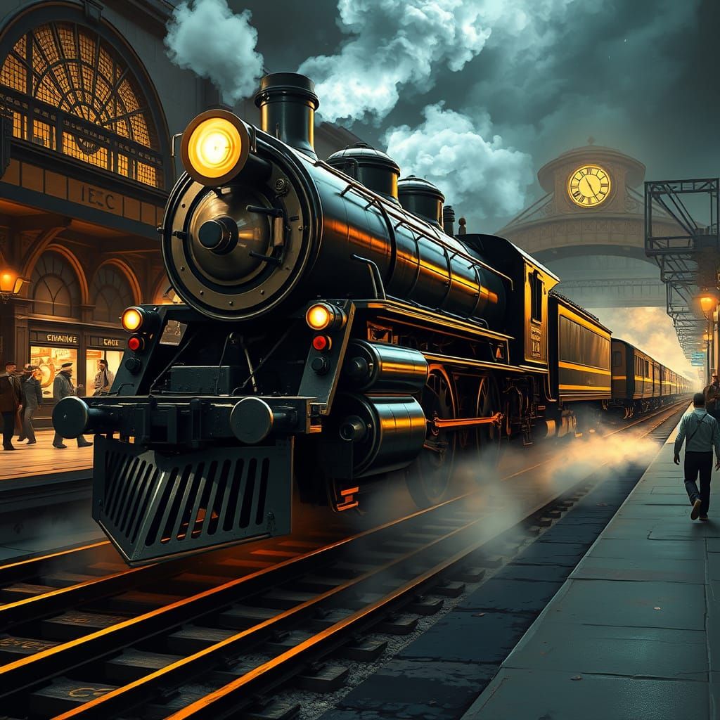 Colossal Biomechanical Train Speeds to Station