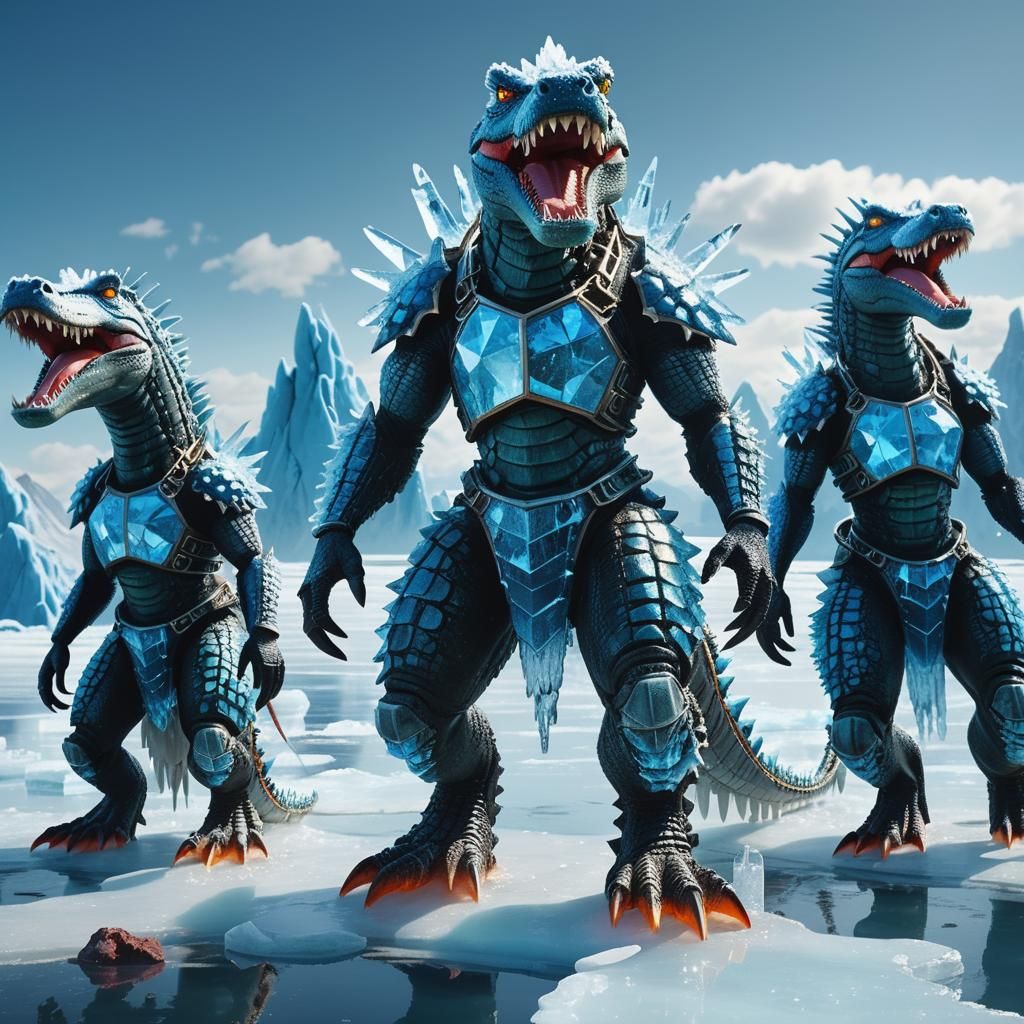 Gigantic Crocodile Women on Frozen Lake
