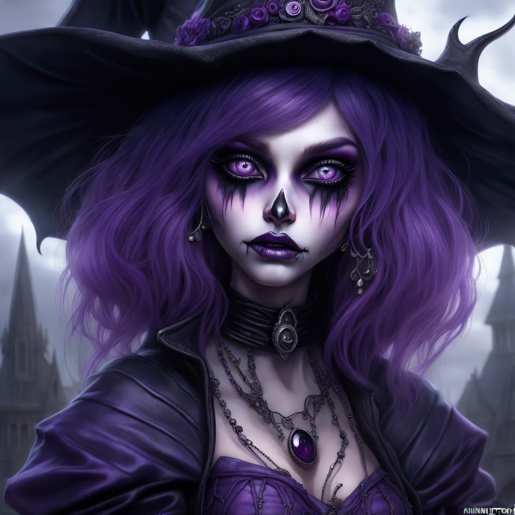 Emo Purple Witch in Baroque Maximalist Style