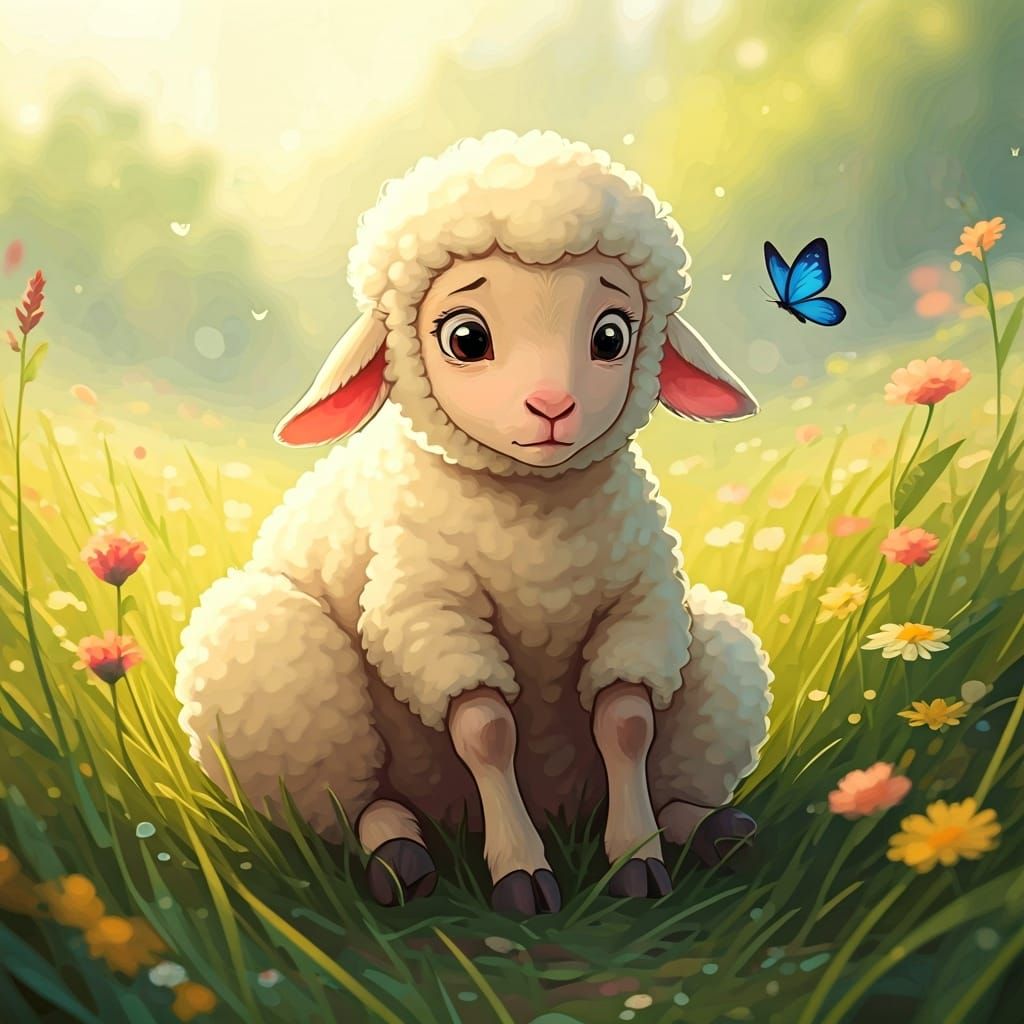 Anxious Lamb Meets Butterfly: Studio Ghibli Style