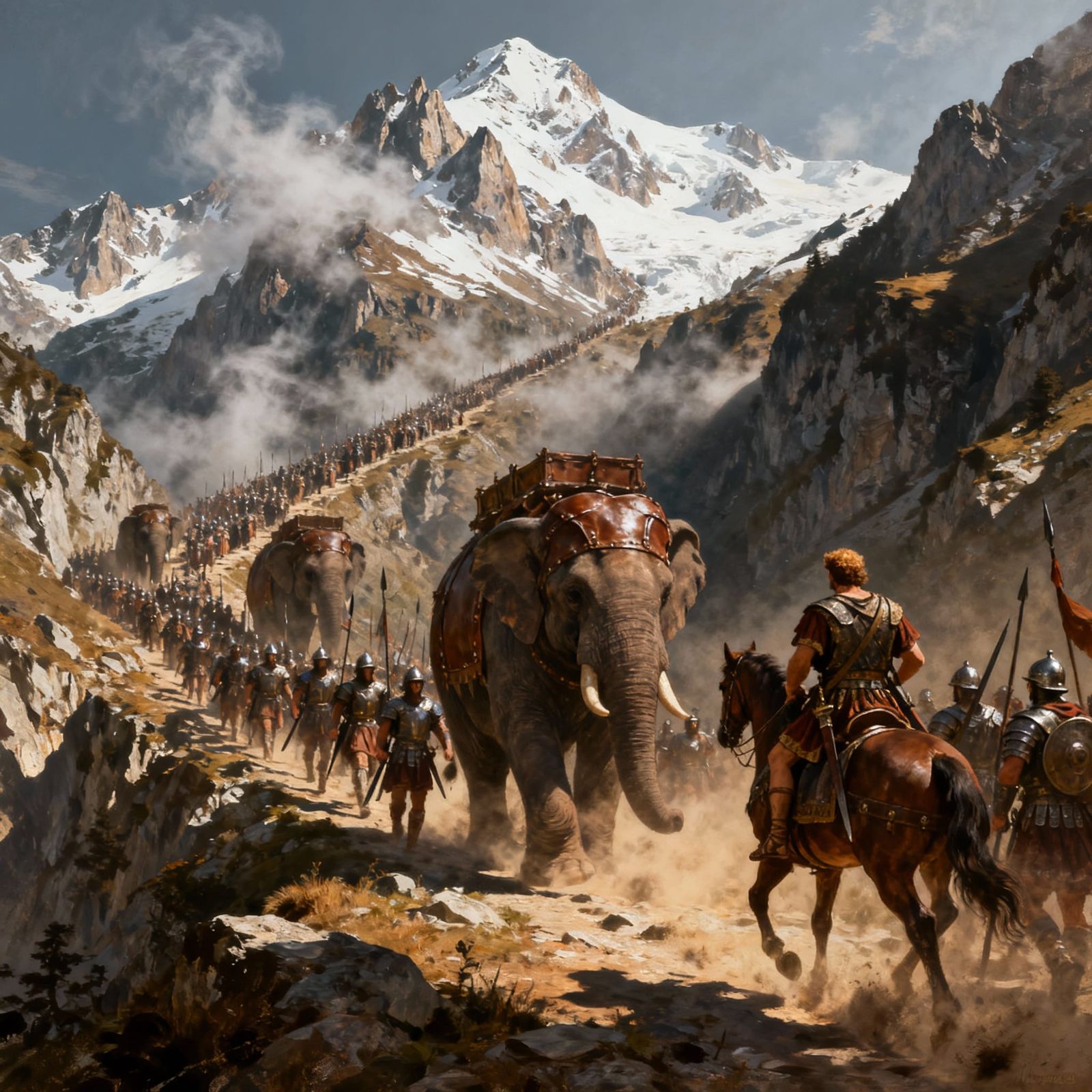 Hannibal's Elephants Crossing the Alps Painting