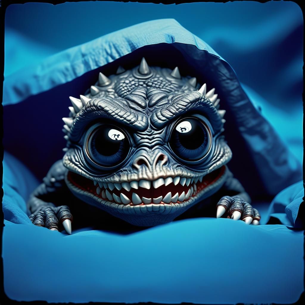 Demonic Figures Crawling Under Blue Sheets