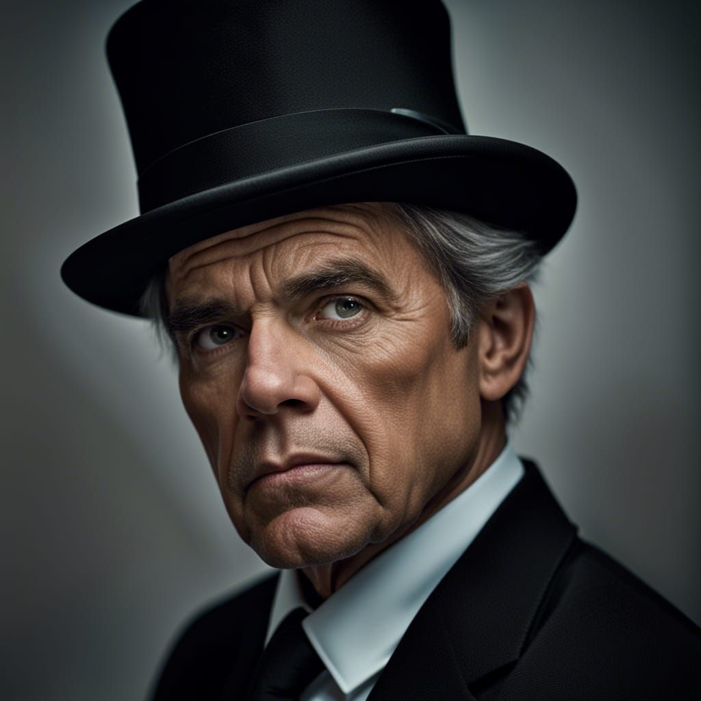 Detailed Portrait of Man in Suit and Top Hat