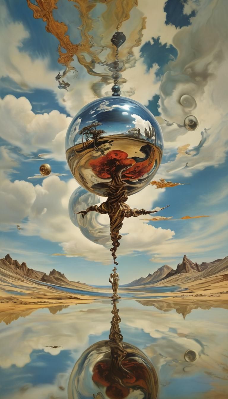 Cosmic Goddess in Surreal Landscape, Salvador Dali Style